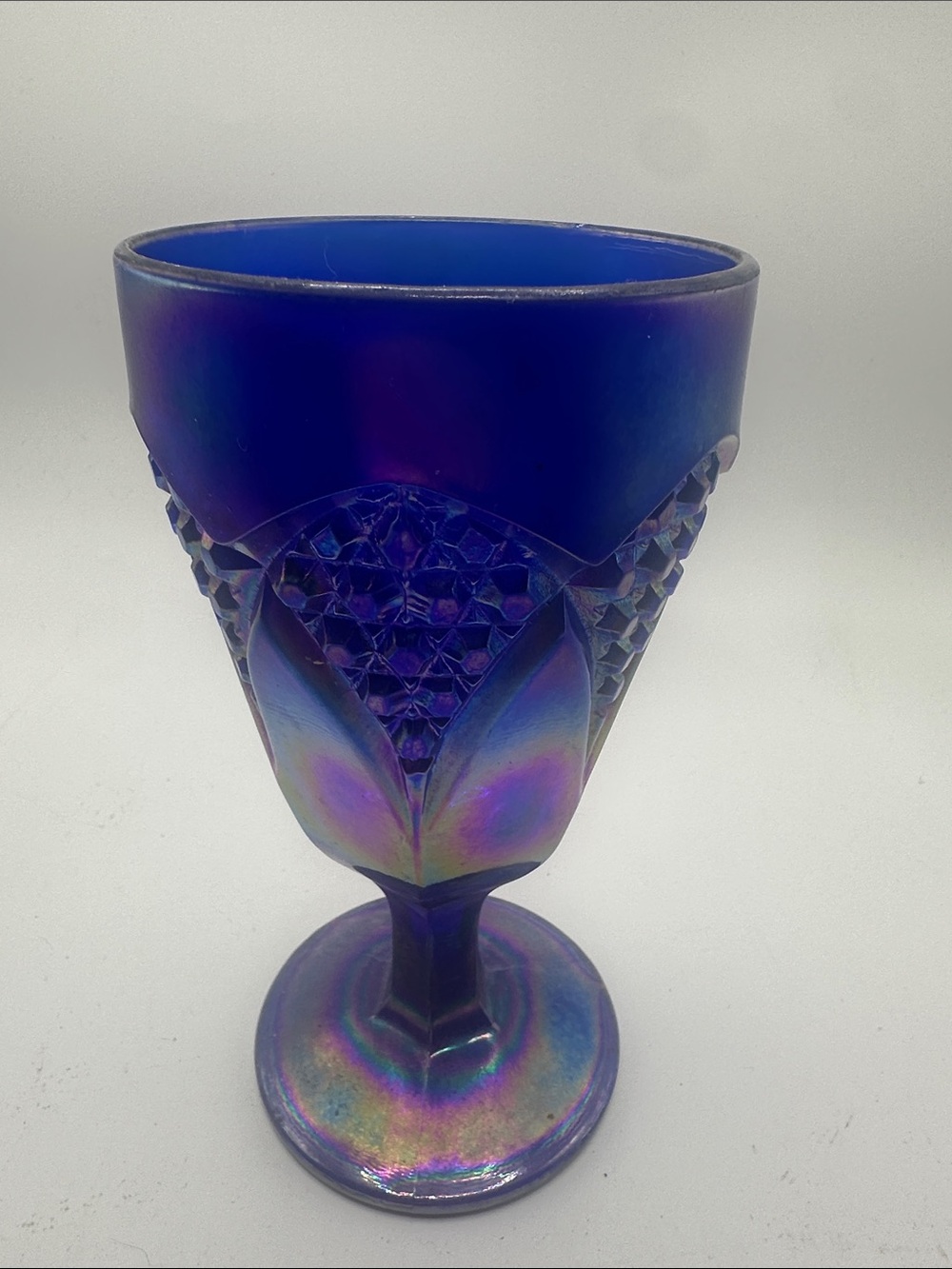 Iridescent Blue Carnival Glass Goblet - Home Art
